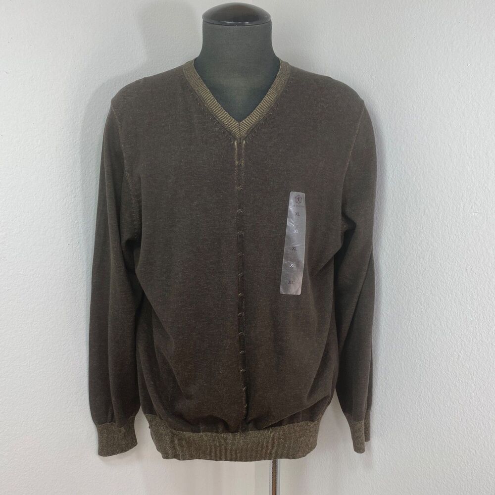 Covington Mens Brown Knit Cotton Sweater Jumper XL Long Sleeves Pull-Over NWT
